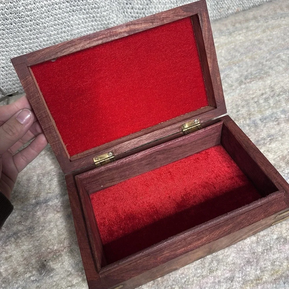 Hand‎ Engraved  Inlaid Brass Wooden Box Keepsake Jewelry Organizer &Storage